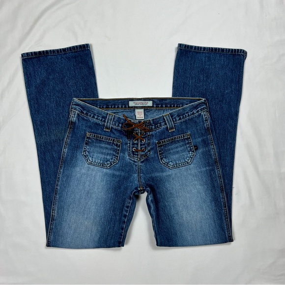 SOLD Vintage 90’s Abercrombie & Fitch Lace Up Low Rise Jeans - Picture 2 of 8